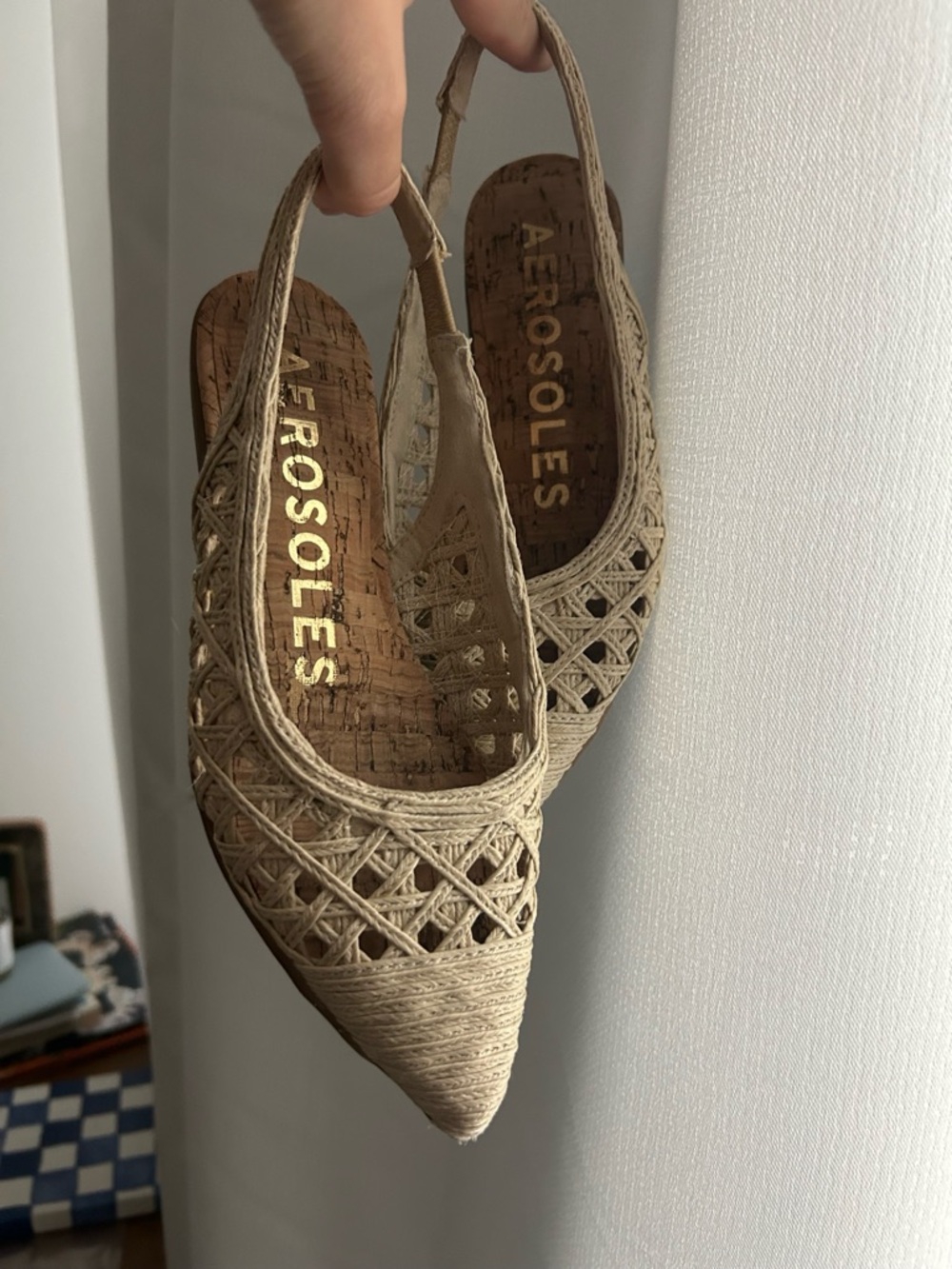 AEROSOLES Beige Woven Pointed-Toe Slingback Flats